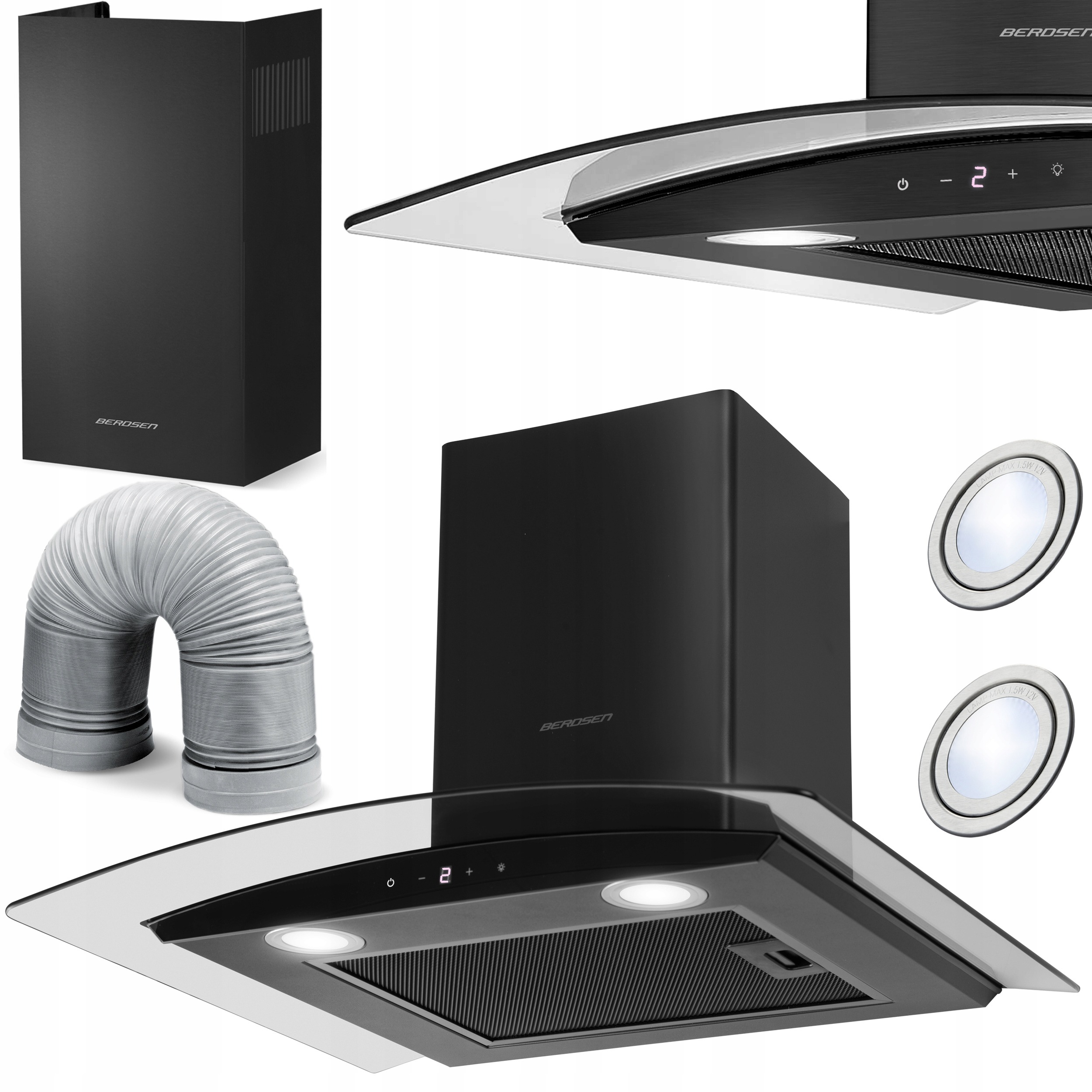 Berdsen BT-216 komínový digestor 60 cm čierny s LED osvetlením