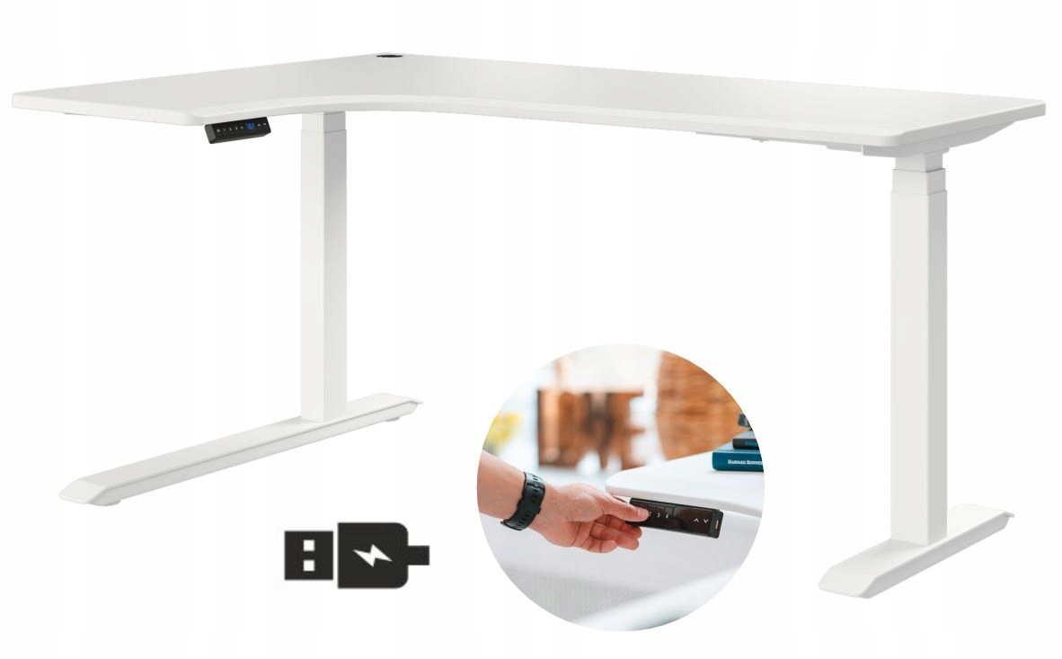 Kancelársky písací stôl - Biely USB Electric Corner Computer Desk