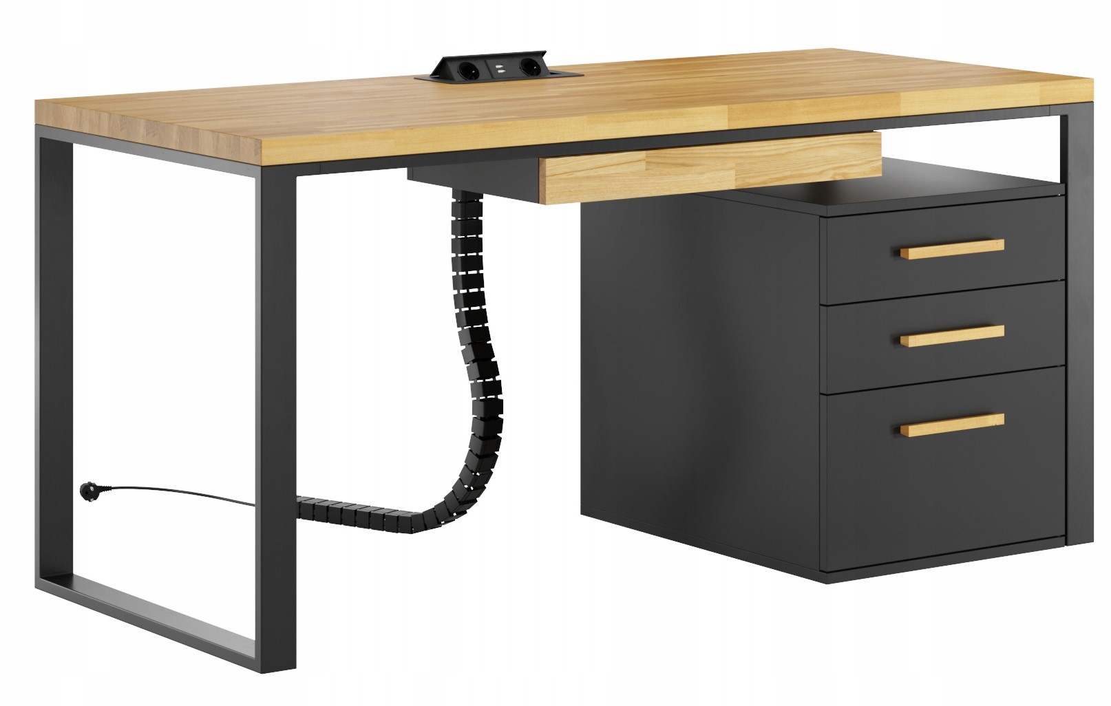 Kancelársky písací stôl - Oak Loft Desk, predlžovací kábel a zásuvka