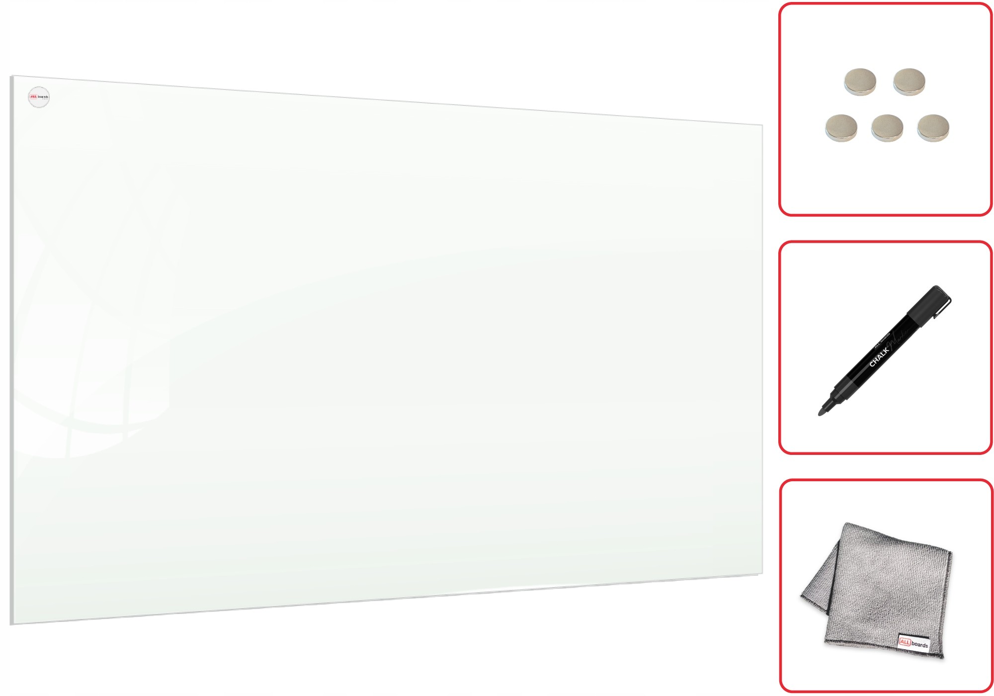 Magnetická tabuľa - Magnetická SKLENENÁ DOSKA biela 120x90 + ZDARMA