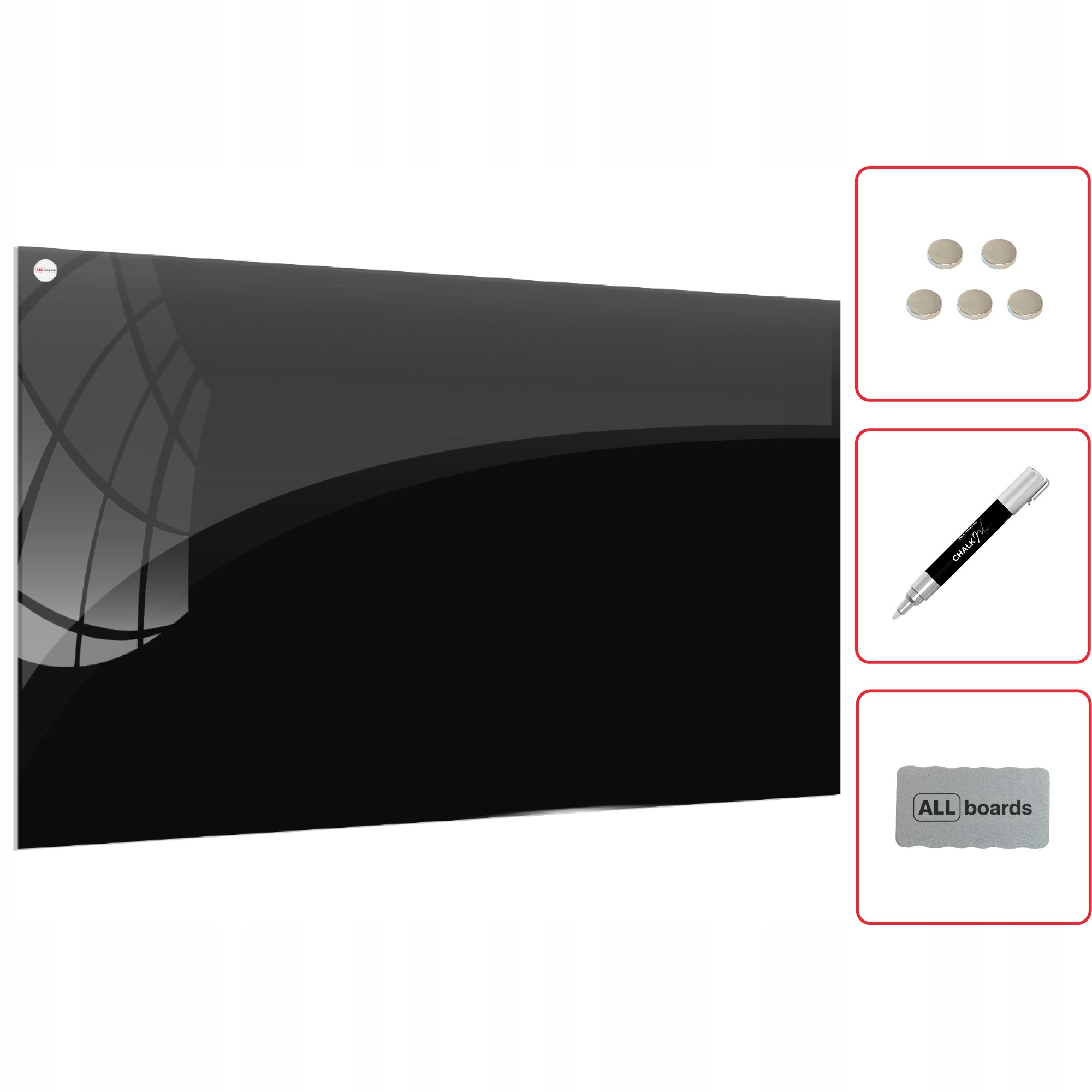 Magnetická tabuľa - Magnetická doska čierneho skla 60x40 + Freebies