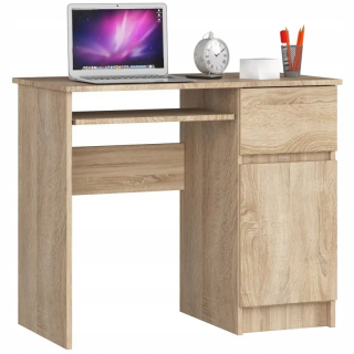 Kancelársky písací stôl - Jednoduchý stôl 90 cm 1 zásuvka 2 police Sonoma Oak