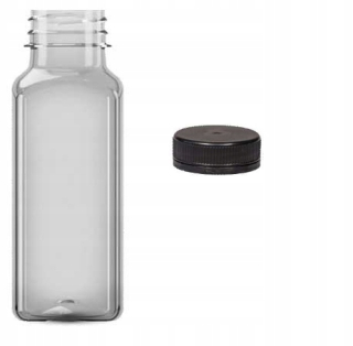 Boxy na jedlo a nápoje - Plastové štvorcové fľaše 250 ml s maticou 20