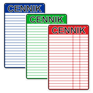 Plastový cenník Super veľký 41,5 x 65,5 cm 20 položiek