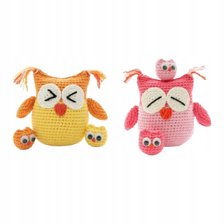 DIY háčkovaná sova 2 farieb ako darček k narodeninám
