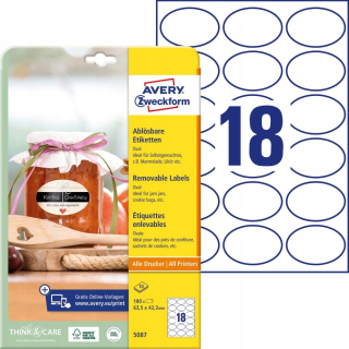 Samolepiace print etikety - Odstráňte štítky Awery Oval 63,5 x 42,3 mm 10 archa