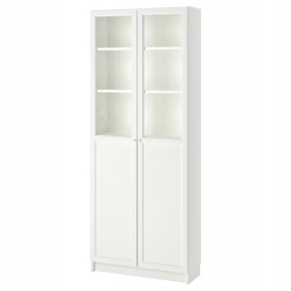 Polica, regál do kancelárie - Knižnica IKEA BILLY OXBERG s panelovými dvierkami 80x202 BIELA