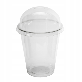 Jednorázové taniere, misky - Pet Shake 300 ml šálky s konvexným vekom- 50 ks