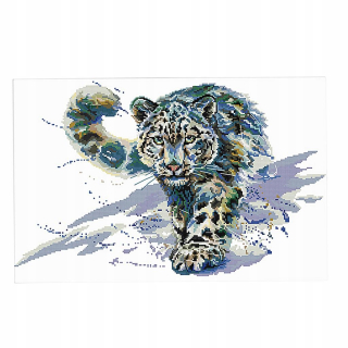 Snehový leopard reliéfny 14CT 50x34cm