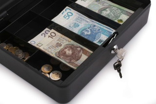 Pokladnica, trezor na peniaze - Kovová rakva pre mince banky v bezpečí