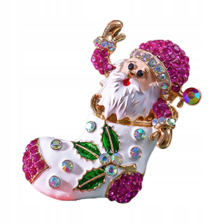Módna vianočná brošňa s kamienkami Shinny Santa