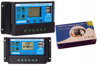 Solar PWM 12/24V 30A 2X USB regulátor
