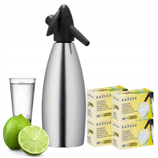 Sifónové bombičky - VODNÝ SÚŤAČ KAYSER 1L INOX + 40 NÁPLŇOV