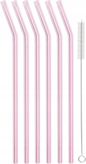Slamky na nápoje - Opakovane použiteľné sklenené slamky 6x 23 cm Pink Eco