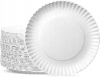 Jednorázové taniere, misky - Biele dezertné papierové dosky eko 18 cm 100ks