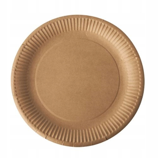 Jednorázové taniere, misky - Papierové dosky okrúhle hnedé kraft 23 cm 100 ks