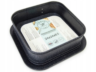 Štvorcová plechovka s 24 cm mramorovým podnosom