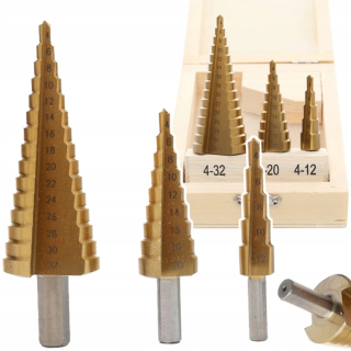 HSS kužeľové vŕtačky postupné vŕtačky 4-32 mm 3 el