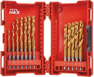 HSS-G Tin Red Hex Metal vŕtačka 19ks