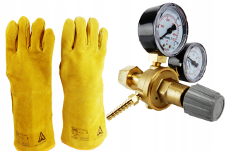 Redukčný ventil na zváračku - Set-reduktor AR/CO2 (2 tlakové meradlá) + rukavice