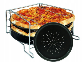 Sada 3 listov na pečenie pizze + stojan na stojan