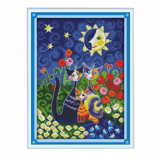 Kríž -EMBROODY SETS KVETY CATS 19 x 28 cm 14ct